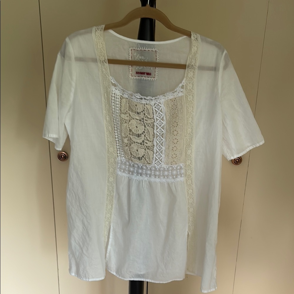 Johnny Was white embroidered lace Embellished Blouse
